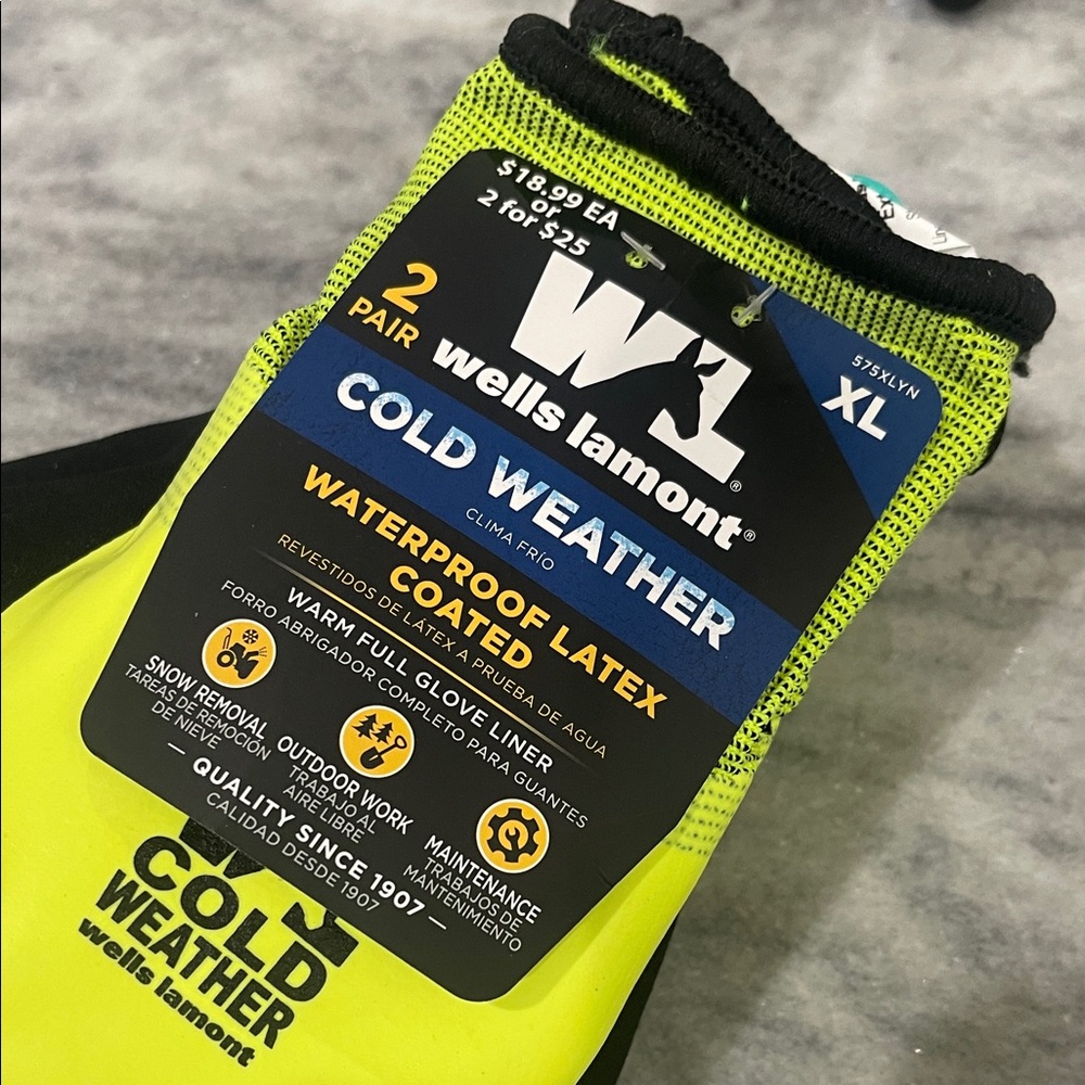 Wells Lamont Cold Weather Waterproof Gloves - Yellow (2 pair)